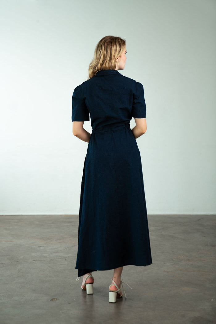 Kelli Maxi Dress Navy Seersucker