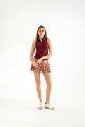 Cora Pleated Skirt Burgundy Floral