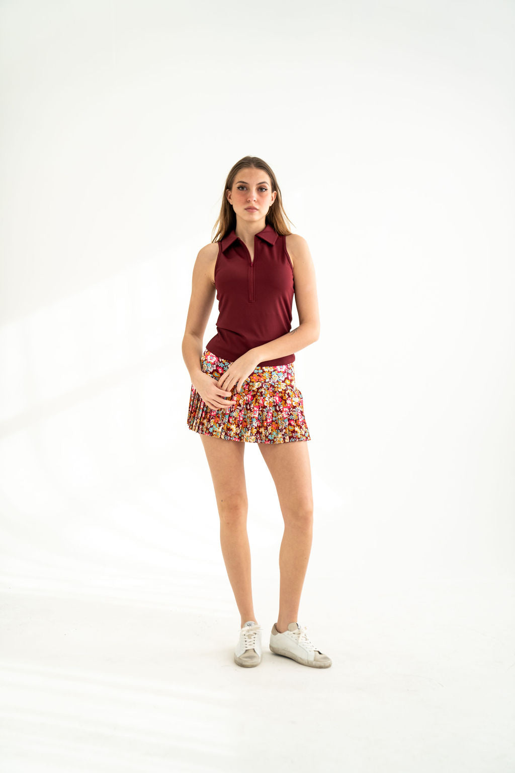 Cora Pleated Skirt Burgundy Floral