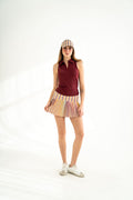 Cora Pleated Skirt Burgundy Houndstooth