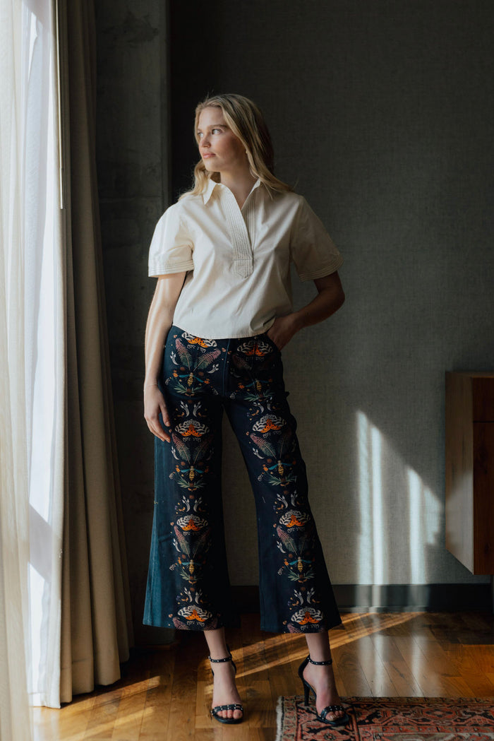 Split Neck Top Ecru