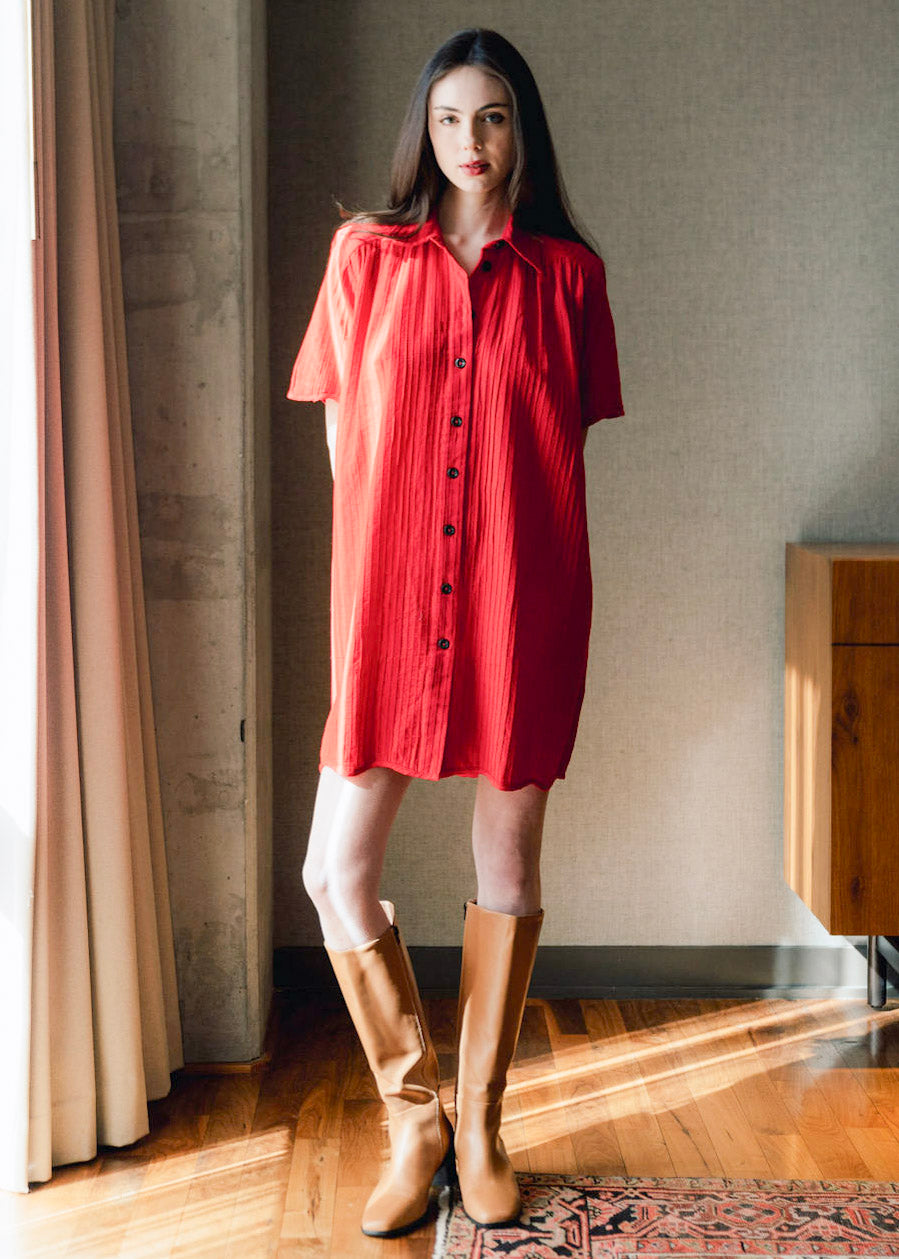 Aster Short Sleeve Short Dress Solid Cotton Spandex