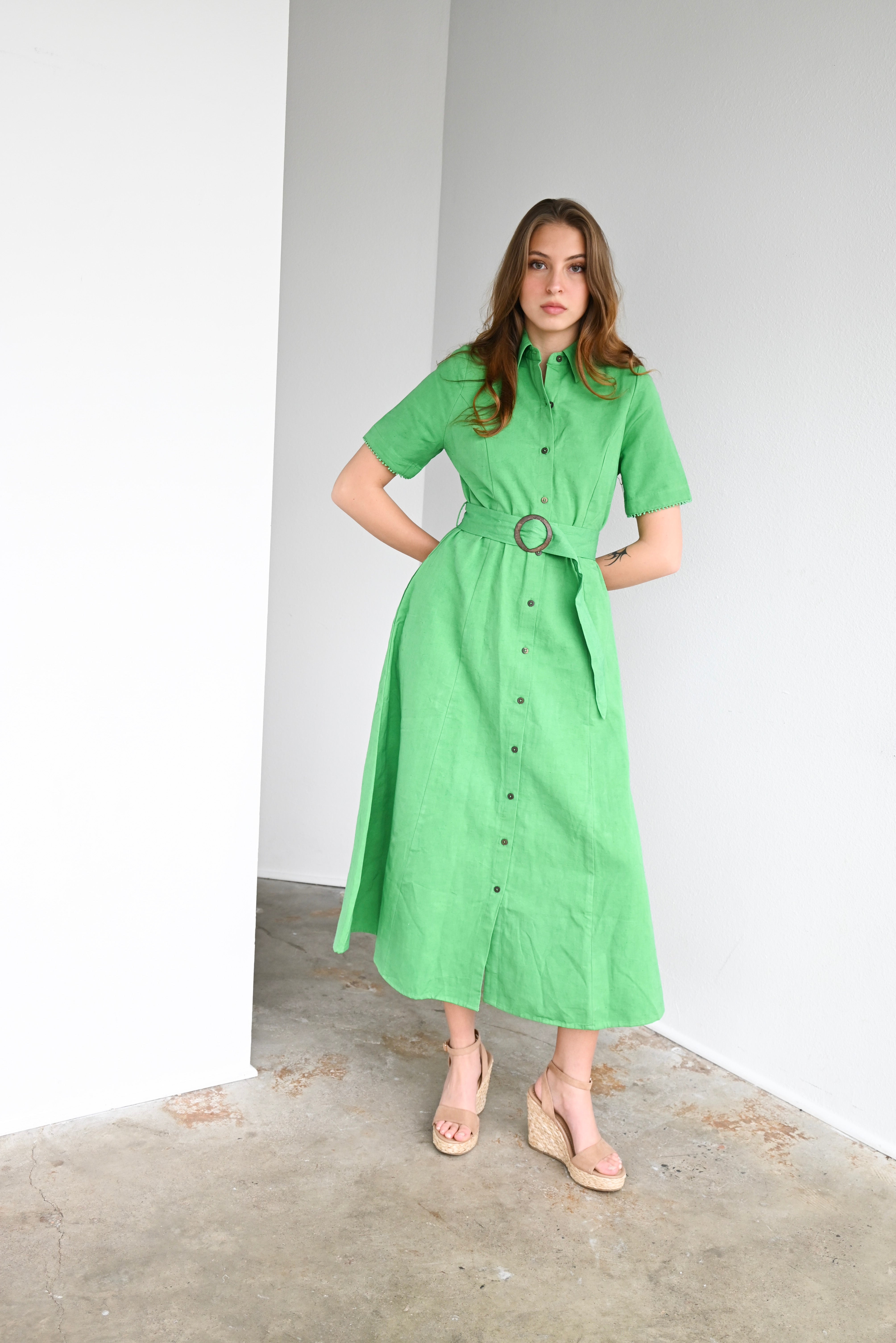 princess seam dress Short Sleeve Kelly Green Green / L How to Wear Chinos: it pairs perfectly with pussy bow dress for women Materials:Polycotton