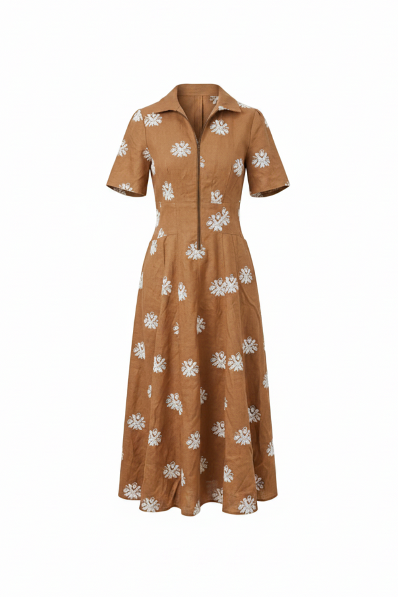 Kim Short Sleeve Midi Sienna Floral Embroidery
