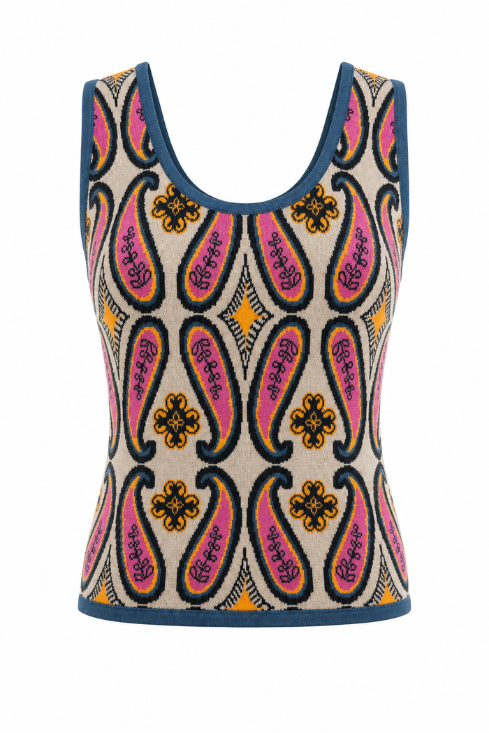 Monoco Knit Scoop Tank Paisley Jacquard