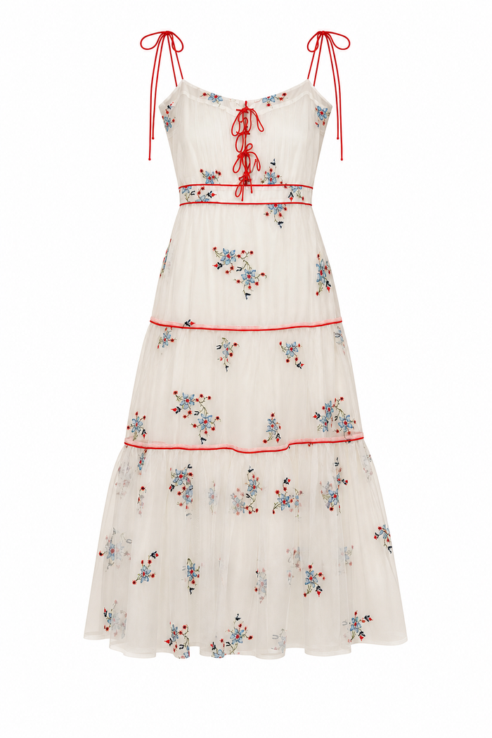 Lindsey Long Dress Crosstitch Organza