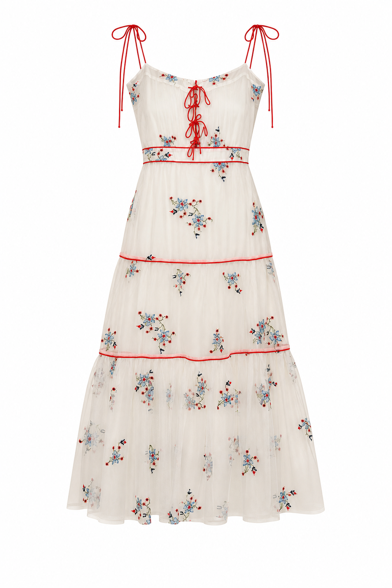 Lindsey Long Dress Crosstitch Organza