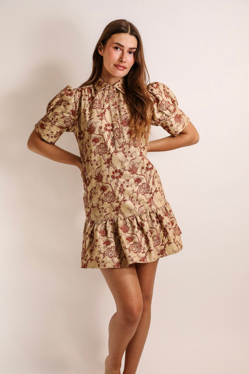 Everything Short Sleeve Dress Embroidered Faux Leather