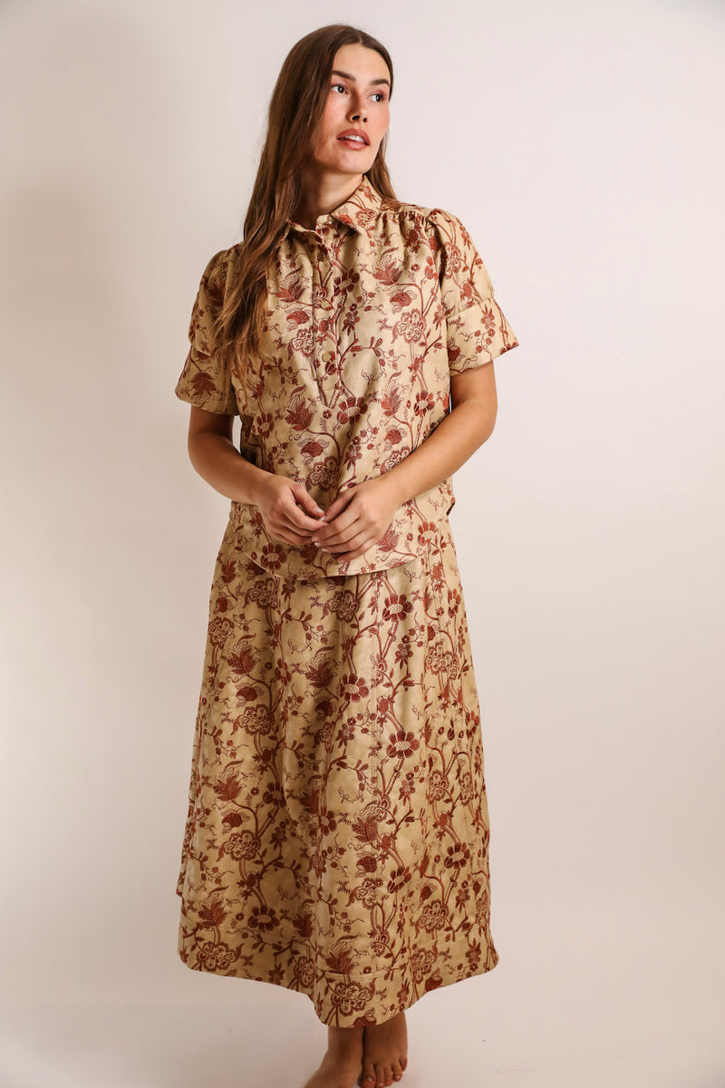 Everything Short Sleeve Top Embroidered Faux Leather