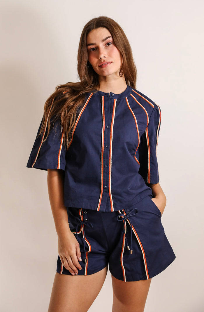Solstice Button Down Top Navy