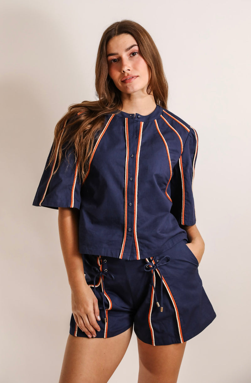 Solstice Button Down Top Navy