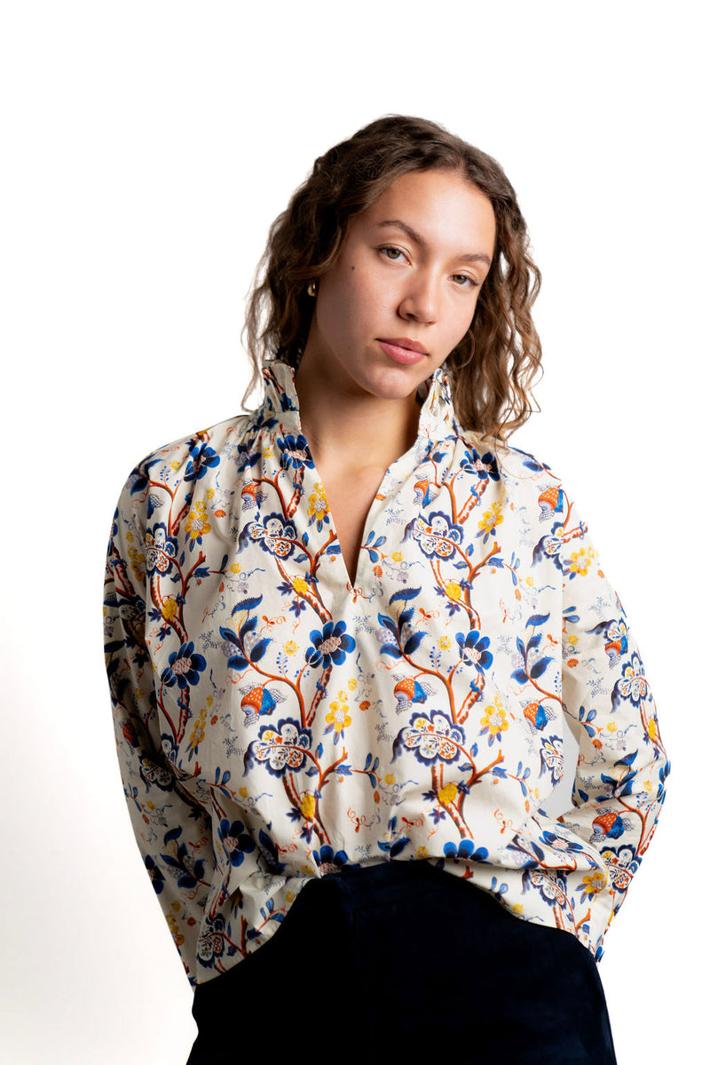 Vicki Long Sleeve Top Ivory Chintz