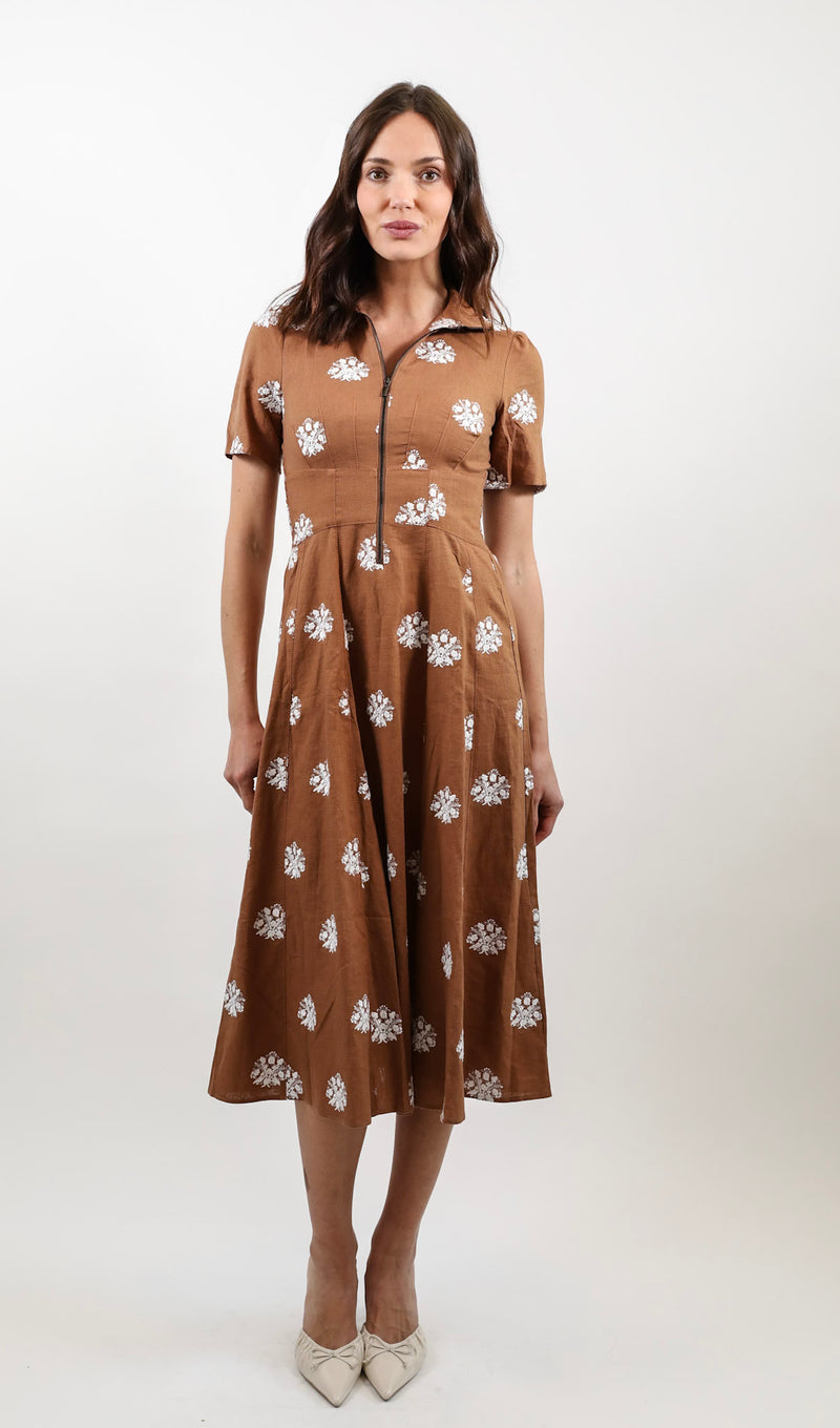 Kim Short Sleeve Midi Sienna Floral Embroidery