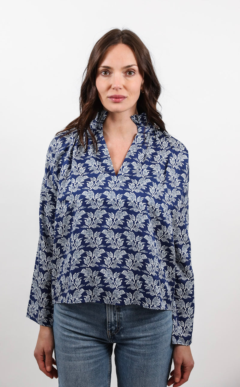 Vicki Long Sleeve Top Navy Ikat