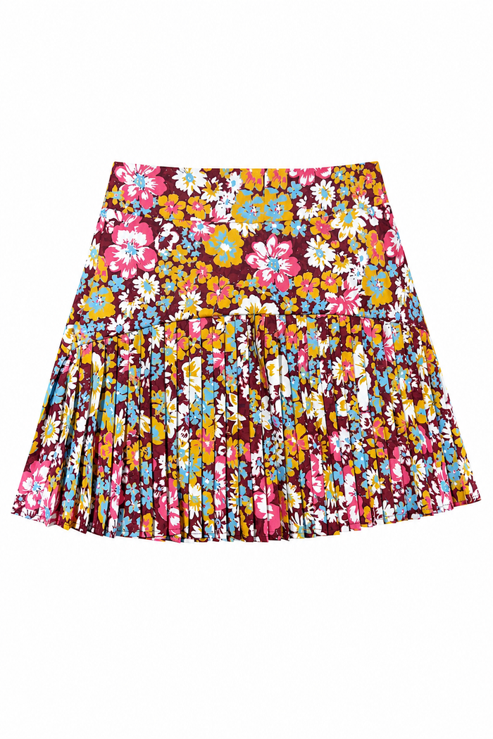 Cora Pleated Skirt Burgundy Floral