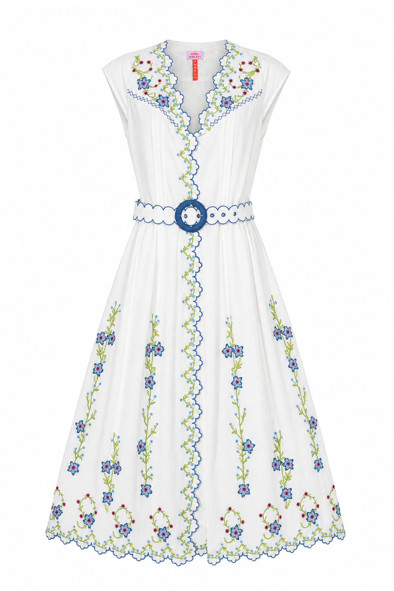 Blue Poppy Crosstitch Midi Dress