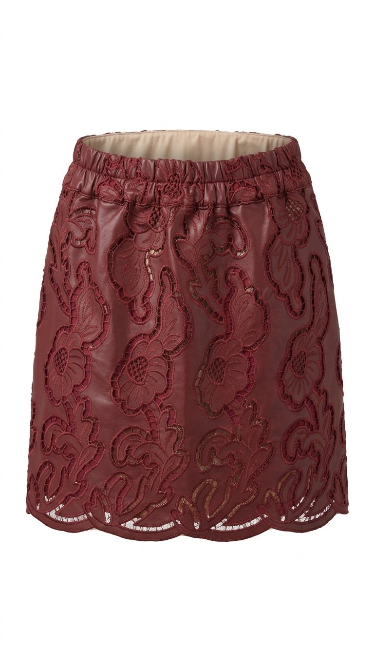Pull On Skirt Red Faux Leather