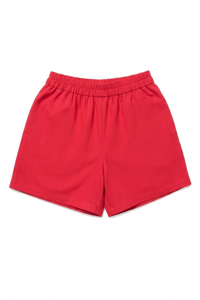Pull On Shorts Red Woven