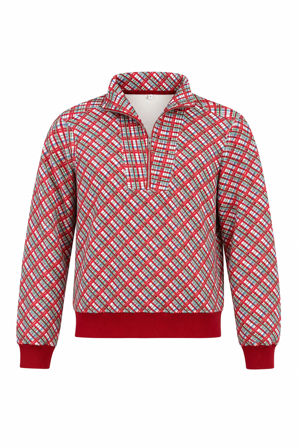 1/2 Zip Sweatshirt Red Plaid
