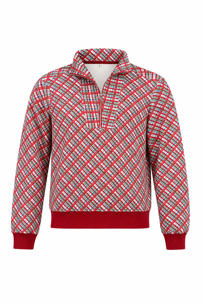 1/2 Zip Sweatshirt Red Plaid