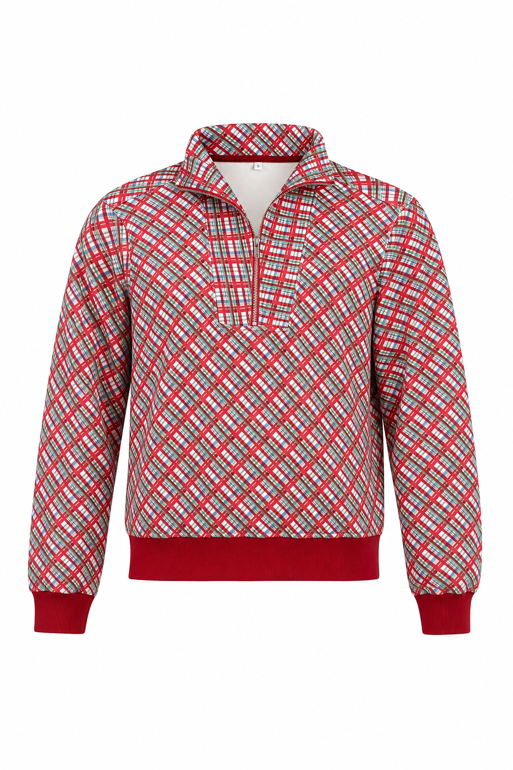 1/2 Zip Sweatshirt Red Plaid