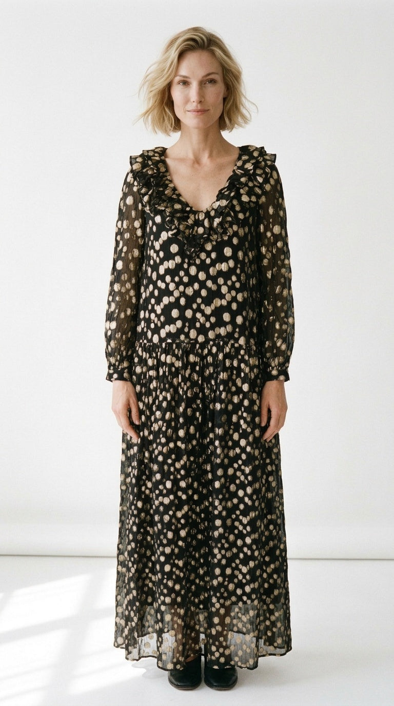 Rachel V-Neck Maxi Metallic Dot