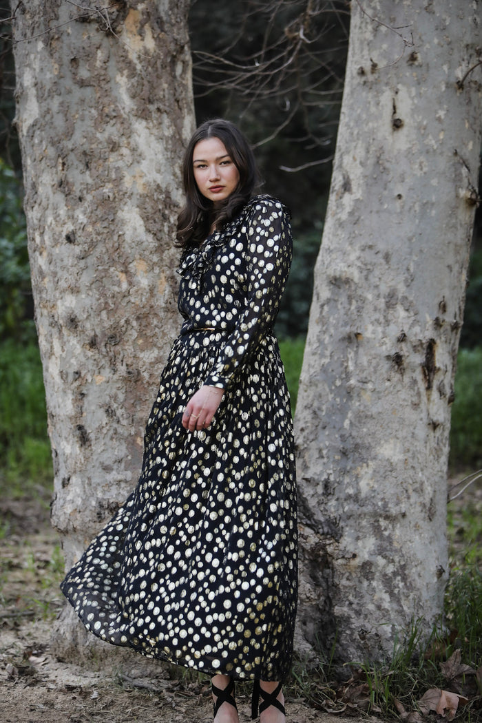 Rachel V-Neck Maxi Metallic Dot