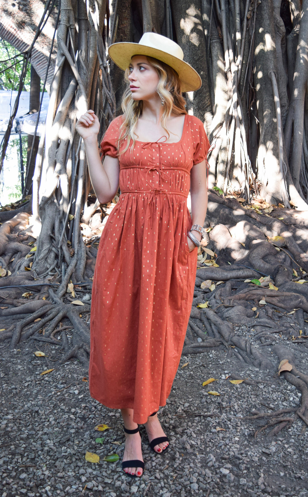 Yarrow Dress Rooibos Metallic Dot