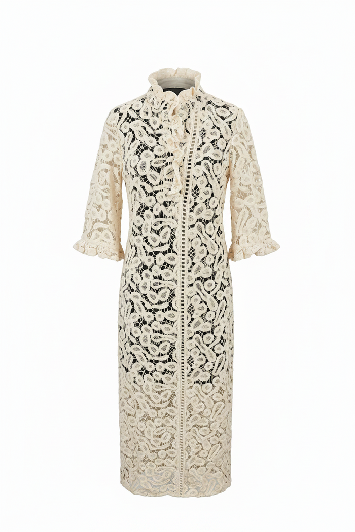 Ruffle Collar Maxi Dress Ecru Lace