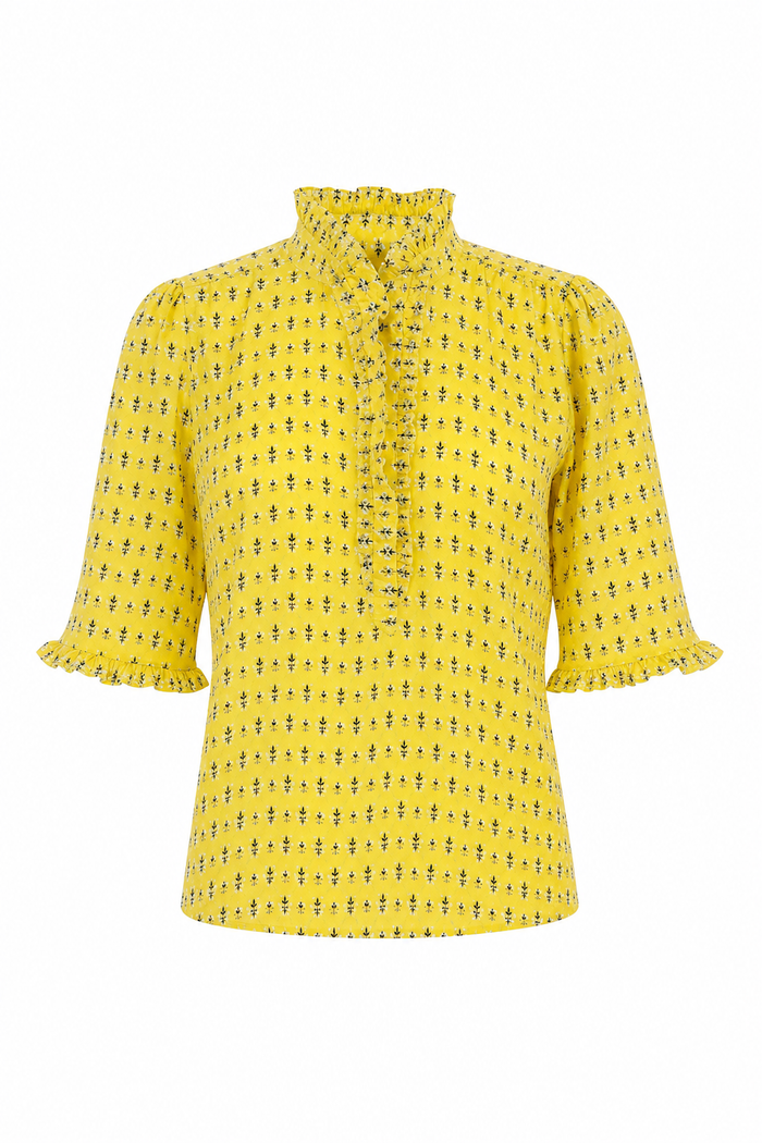 Ruffle Collar Top Yellow Diamond