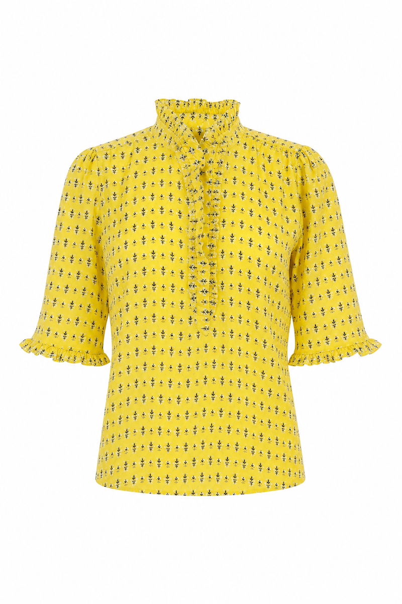 Ruffle Collar Top Yellow Diamond