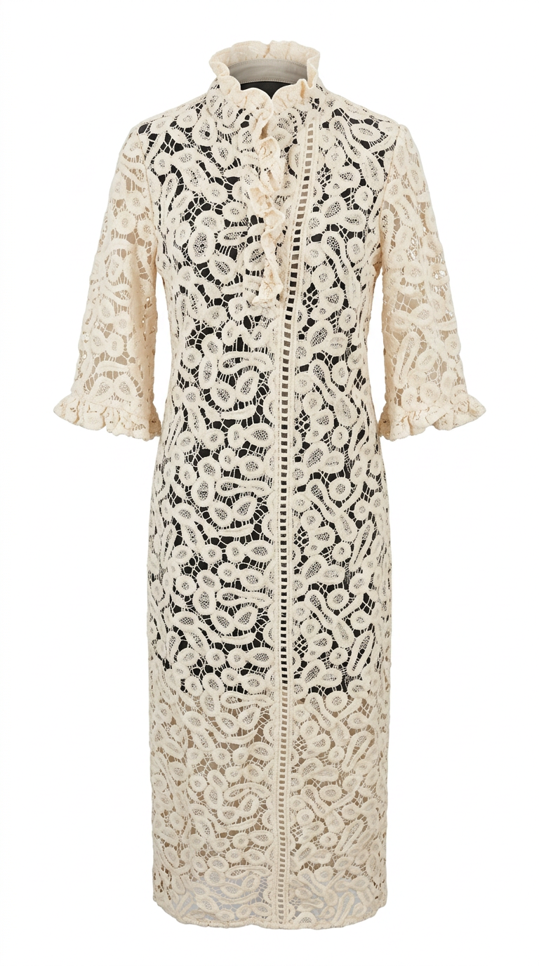 Ruffle Collar Maxi Dress Ecru Lace