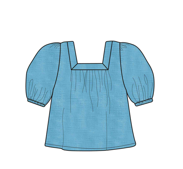 Square Neck Top - Aqua Blue