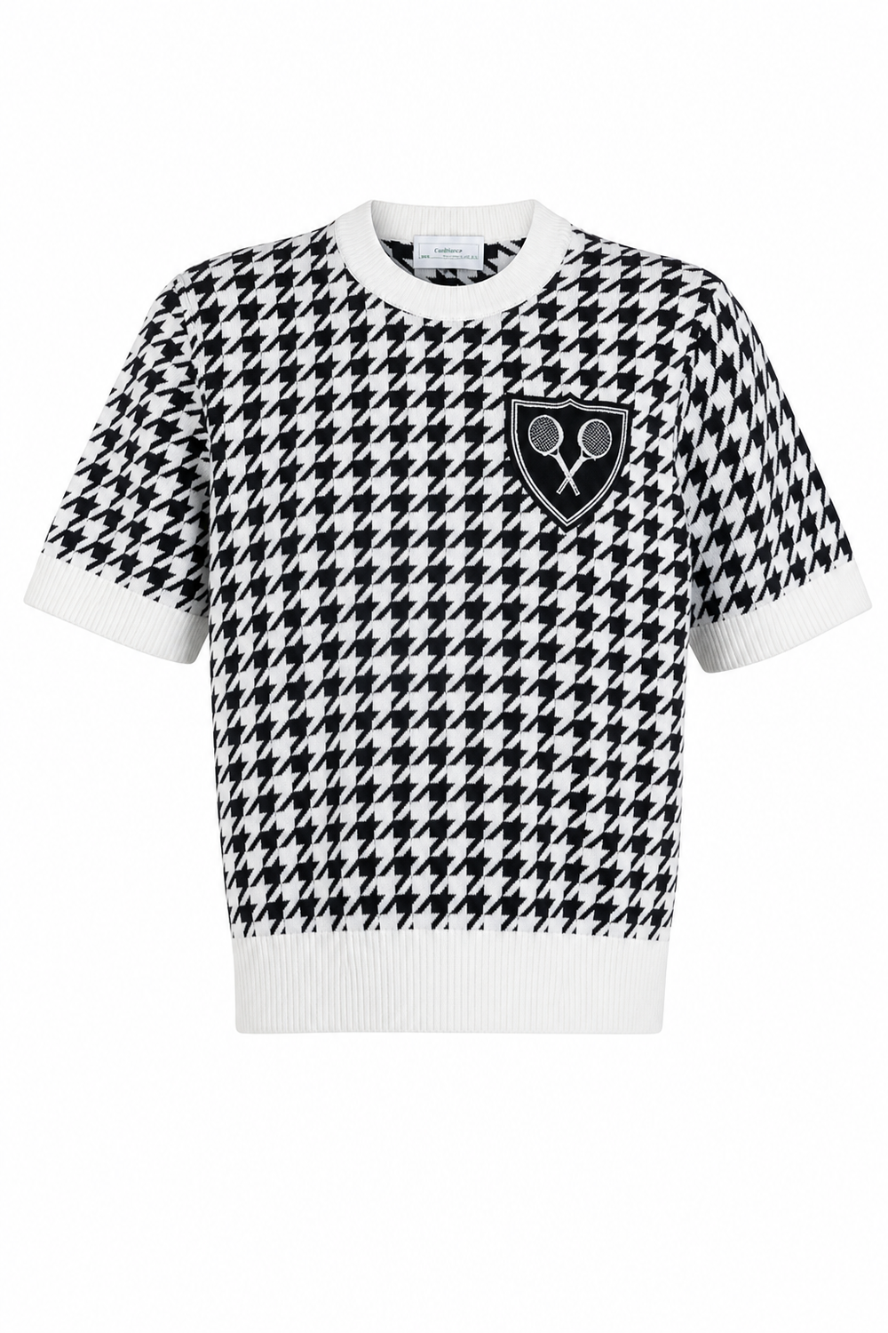 Short Sleeve Crew Neck Sweater Golf Houndstooth