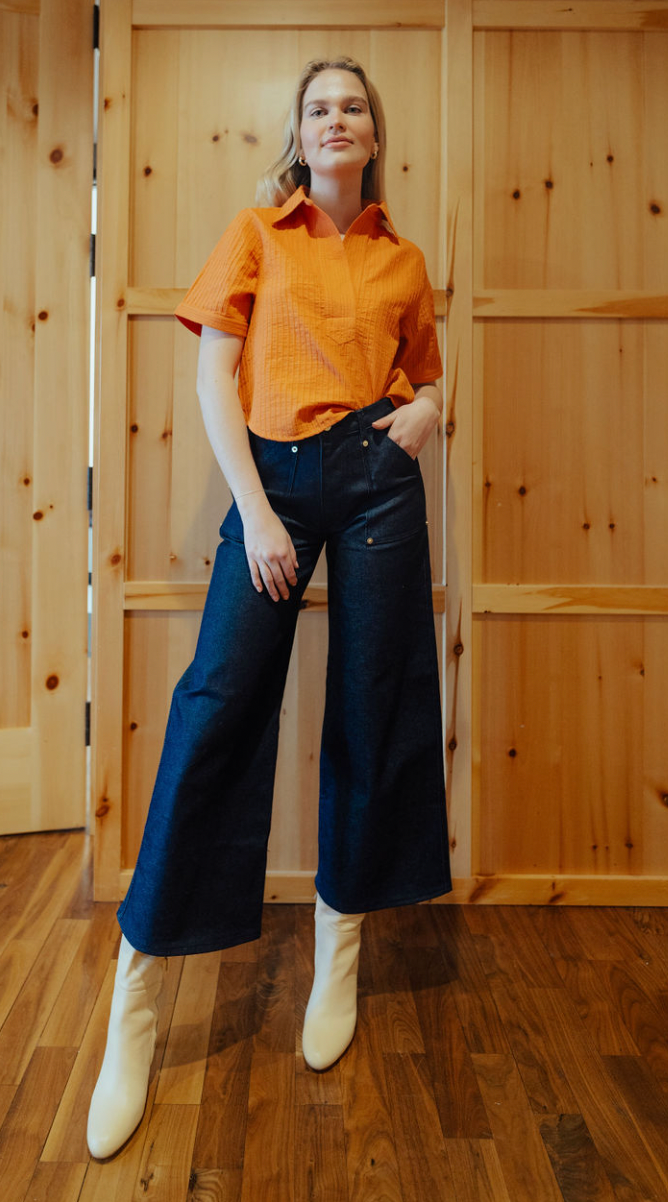 Split Neck Top Solid Cotton Spandex