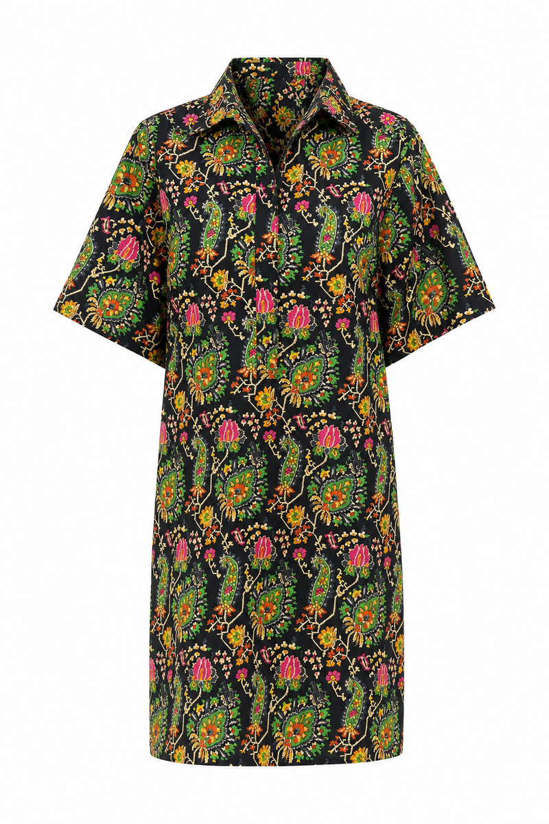 Split Neck Dress Black Paisley