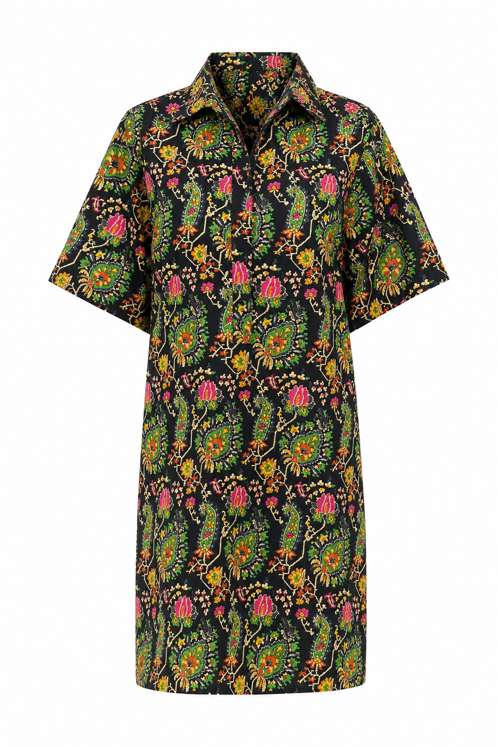 Split Neck Dress Black Paisley