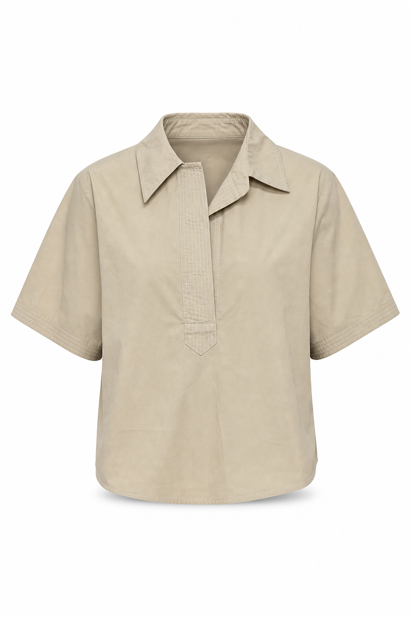 Split Neck Top Khaki
