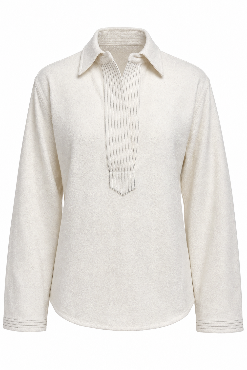 Split Neck Long Sleeve Top Bone Boucle