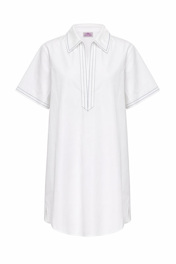 Split Neck Dress White
