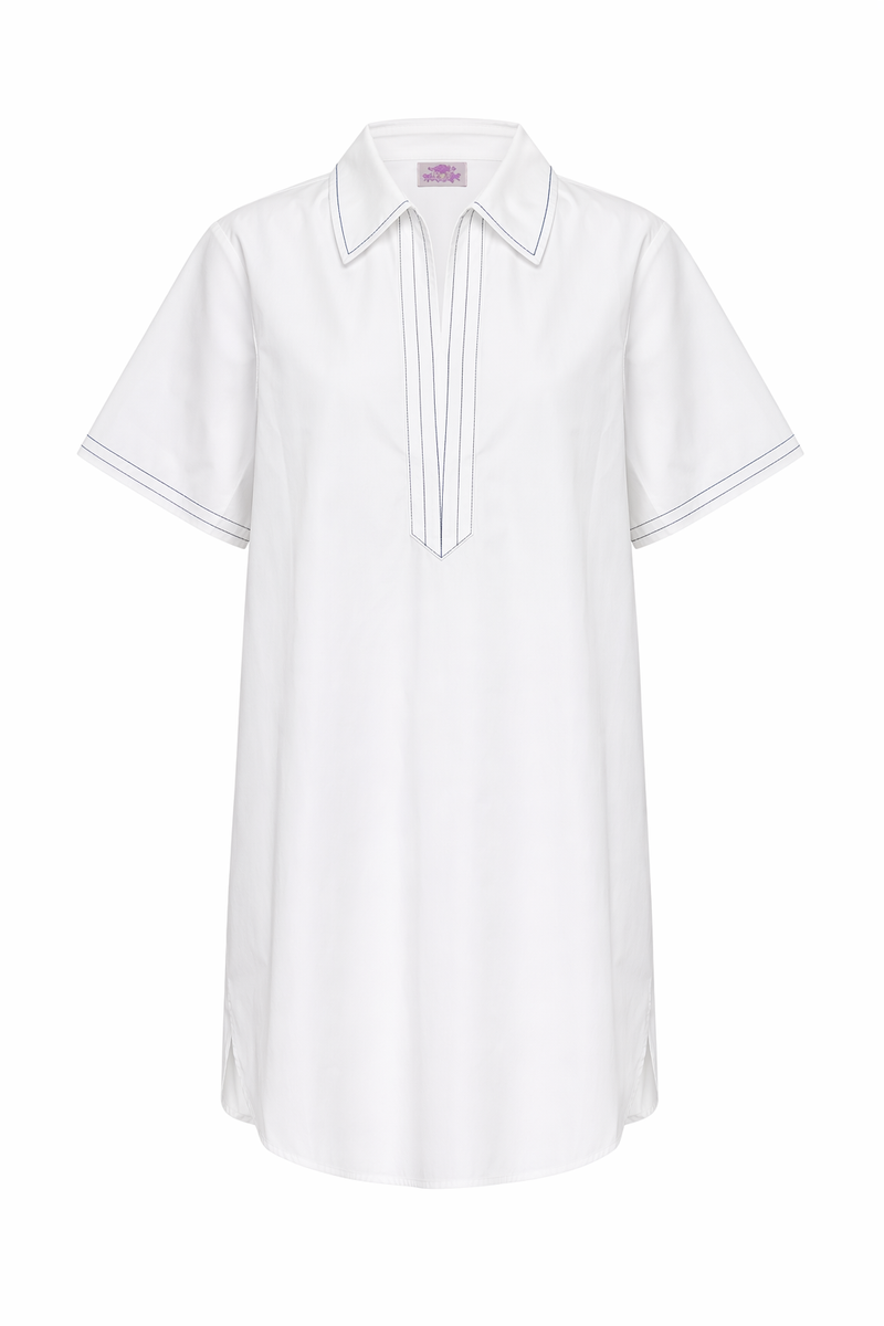 Split Neck Dress White