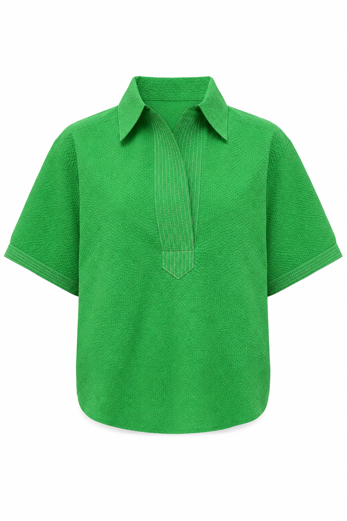 Split Neck Top Kelly Green