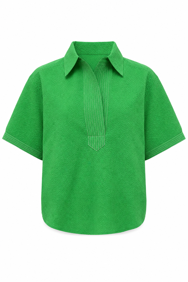 Split Neck Top Kelly Green