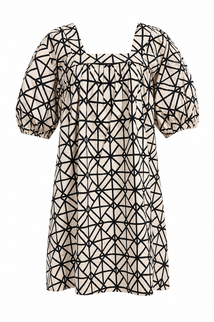 Square Neck Short Dress Black Bamboo