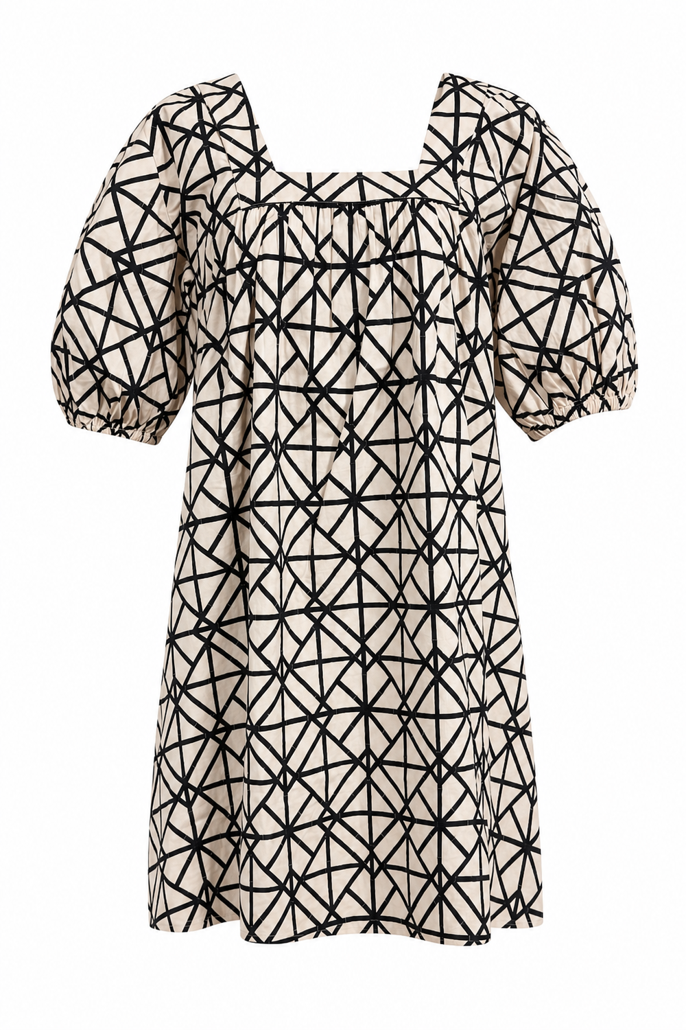 Square Neck Short Dress Black Bamboo