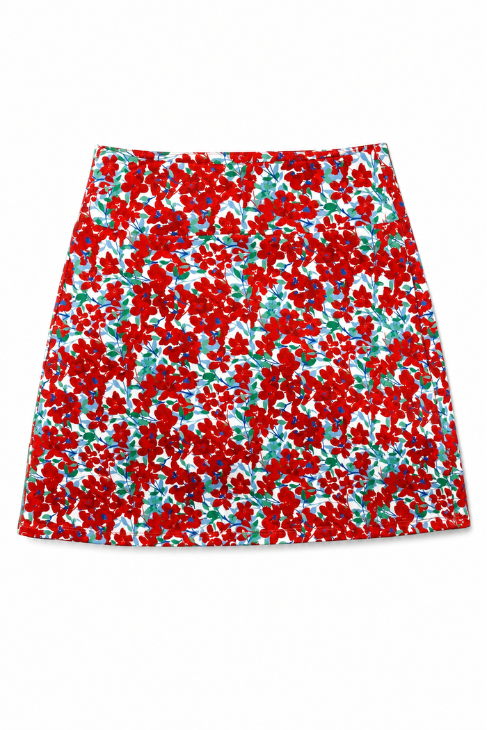 Straight Skirt Red Floral