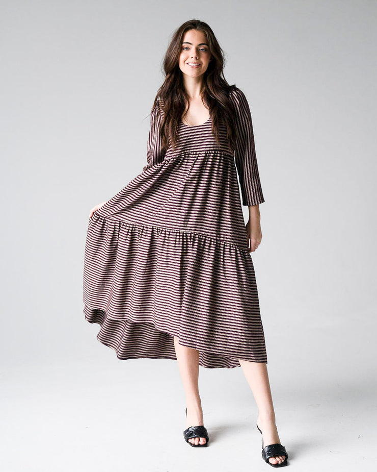 Long Sleeve Horseshoe Dress Burgundy Ticking
