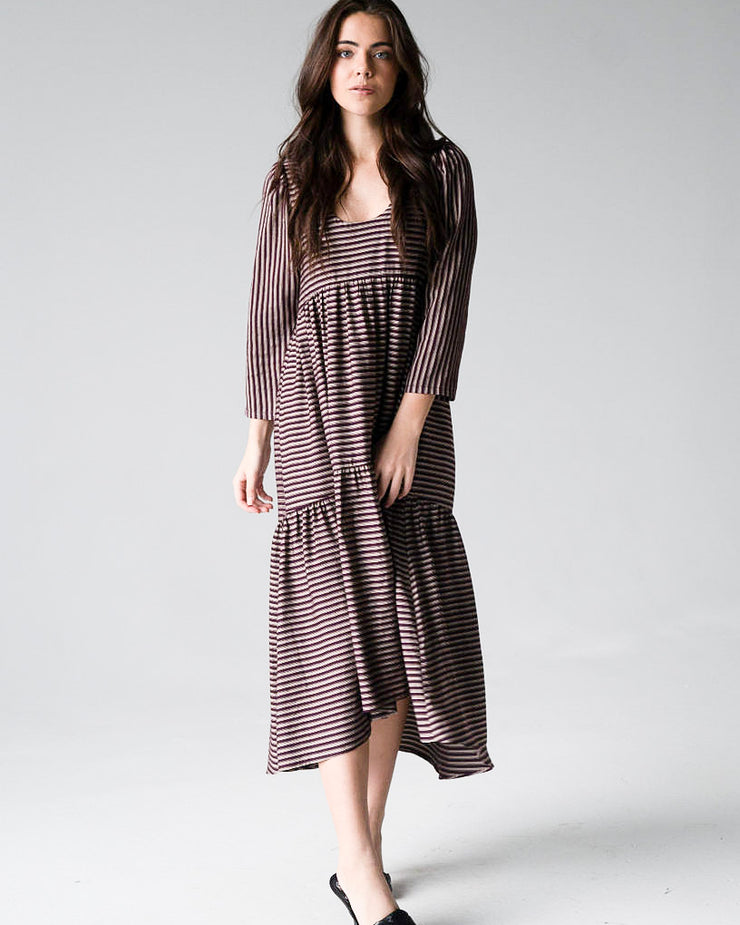 Long Sleeve Horseshoe Dress Burgundy Ticking
