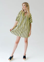 Elastic Sleeve Dress Lime Cabana Stripe