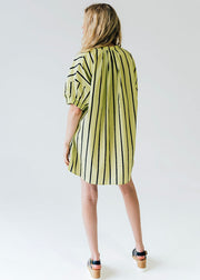 Elastic Sleeve Dress Lime Cabana Stripe